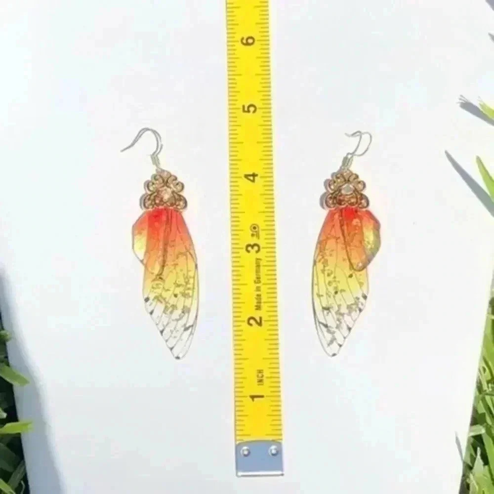 Sunny Gold Cicada Fairy Butterfly Wing Earrings - Picture 2 of 2